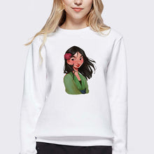 Load image into Gallery viewer, LUSLOS Sweatshirt Women Long Sleeve Kawaii Hoodie Mulan Cartoon Movie Printed Hoodies Femme White Harajuku Pull Women Clothes