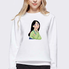 Load image into Gallery viewer, LUSLOS Sweatshirt Women Long Sleeve Kawaii Hoodie Mulan Cartoon Movie Printed Hoodies Femme White Harajuku Pull Women Clothes