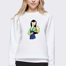 Load image into Gallery viewer, LUSLOS Sweatshirt Women Long Sleeve Kawaii Hoodie Mulan Cartoon Movie Printed Hoodies Femme White Harajuku Pull Women Clothes