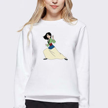 Load image into Gallery viewer, LUSLOS Sweatshirt Women Long Sleeve Kawaii Hoodie Mulan Cartoon Movie Printed Hoodies Femme White Harajuku Pull Women Clothes
