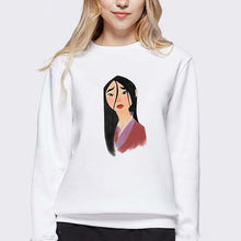 Load image into Gallery viewer, LUSLOS Sweatshirt Women Long Sleeve Kawaii Hoodie Mulan Cartoon Movie Printed Hoodies Femme White Harajuku Pull Women Clothes
