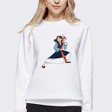 Load image into Gallery viewer, LUSLOS Sweatshirt Women Long Sleeve Kawaii Hoodie Mulan Cartoon Movie Printed Hoodies Femme White Harajuku Pull Women Clothes