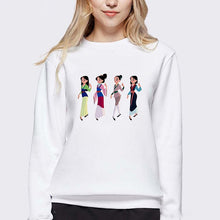 Load image into Gallery viewer, LUSLOS Sweatshirt Women Long Sleeve Kawaii Hoodie Mulan Cartoon Movie Printed Hoodies Femme White Harajuku Pull Women Clothes