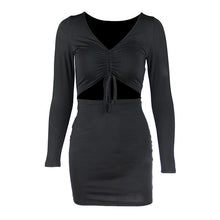 Load image into Gallery viewer, Gtpdpllt Women Sexy Dress V neck Bandage Rope Pencil dress Bodycon Hollow Out Long Sleeve 2018 Winter Party Dresses Vestidos
