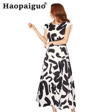 Load image into Gallery viewer, Big Swing Women's Summer Dress Short Sleeve Casual Ink Printed Loose Casual Midi Dress Women Backless Office Dress Women Rope
