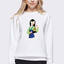 Load image into Gallery viewer, LUSLOS Sweatshirt Women Long Sleeve Kawaii Hoodie Mulan Cartoon Movie Printed Hoodies Femme White Harajuku Pull Women Clothes
