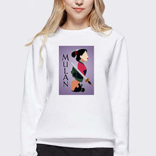 Load image into Gallery viewer, LUSLOS Sweatshirt Women Long Sleeve Kawaii Hoodie Mulan Cartoon Movie Printed Hoodies Femme White Harajuku Pull Women Clothes
