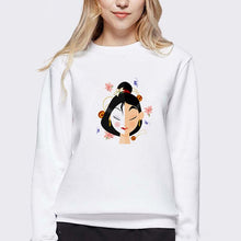 Load image into Gallery viewer, LUSLOS Sweatshirt Women Long Sleeve Kawaii Hoodie Mulan Cartoon Movie Printed Hoodies Femme White Harajuku Pull Women Clothes
