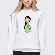 Load image into Gallery viewer, LUSLOS Sweatshirt Women Long Sleeve Kawaii Hoodie Mulan Cartoon Movie Printed Hoodies Femme White Harajuku Pull Women Clothes

