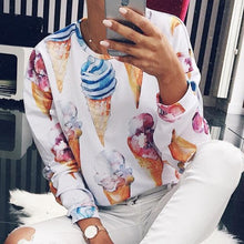 Load image into Gallery viewer, Casual Harajuku Autumn Shirts Women Sweatshirt Cactus Banana Leaf Bird Ice Cream Printed Hoodies Pullovers Pull Jumper M0221
